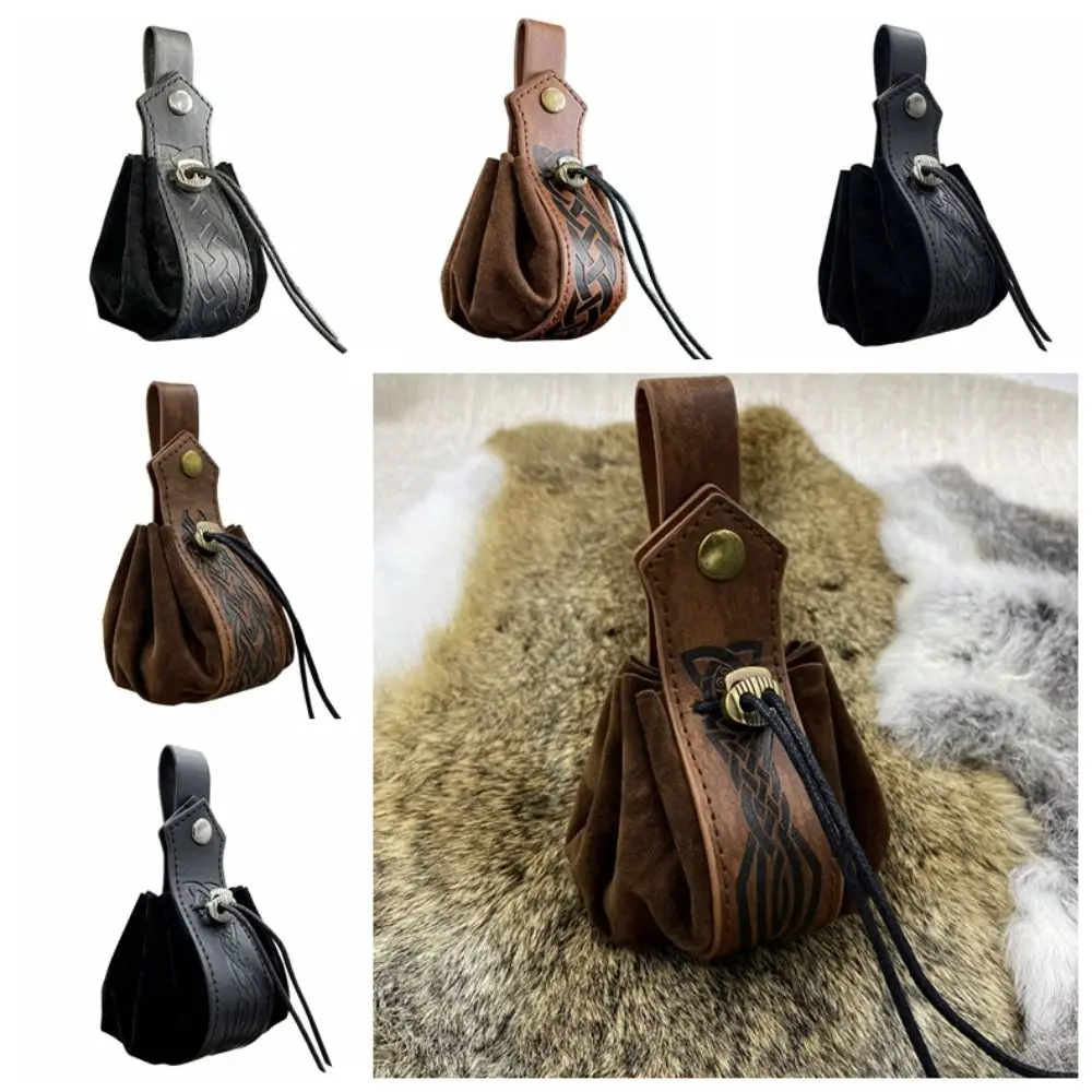 

Faux Leather Medieval Belt Bag Vintage PU Nordic Portable Coin Purse Waterproof Adjustable Drawstring Pouch Performance Props