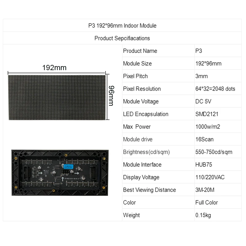 P3 192*96mm Passo 3mm SMD2121 64X32pixel RGB Pannello a matrice LED per interni a colori per display a LED pubblicitario Pinball DMD