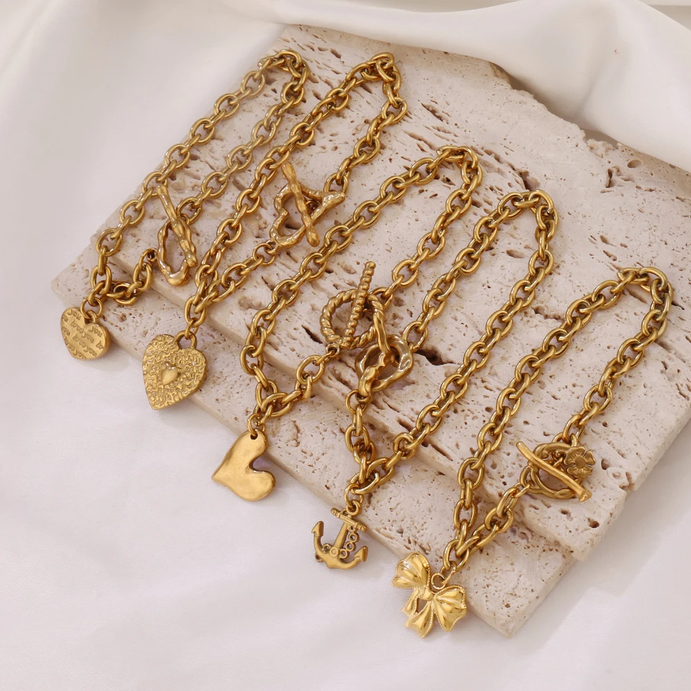 316L الفولاذ المقاوم للصدأ Bowknot القلب سلسلة سوار للنساء 18K مطلية بالذهب مرساة تبديل المشابك أساور فام مجوهرات هدايا