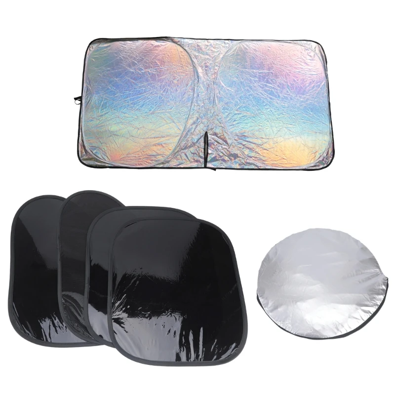 Reflective Windshield and Side-Window Shade Set, Silver Foldable Car Window Covers Designed to Redirect Sunlight While 68UF