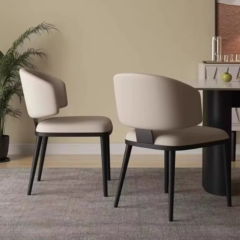 Wooden Dining Chairs PU Leather Padded Chairs with Comfortable Backrest Ergonomic Office Chair Beige