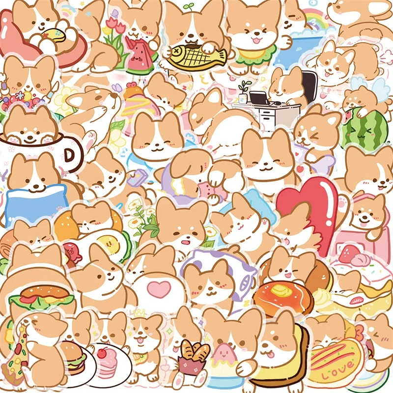 50 buah Kawaii Corgi hewan peliharaan stiker lengket alat tulis Korea estetika dekorasi transparan buku tempel perlengkapan sekolah untuk anak-anak