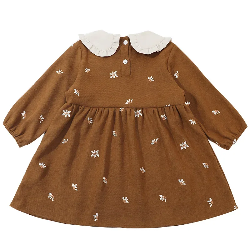 Girls Dresses Fashionable Western Style Doll Neck Dress Spring and Autumn 2024 New Model Baby Girl Long Sleeved Princess Dress