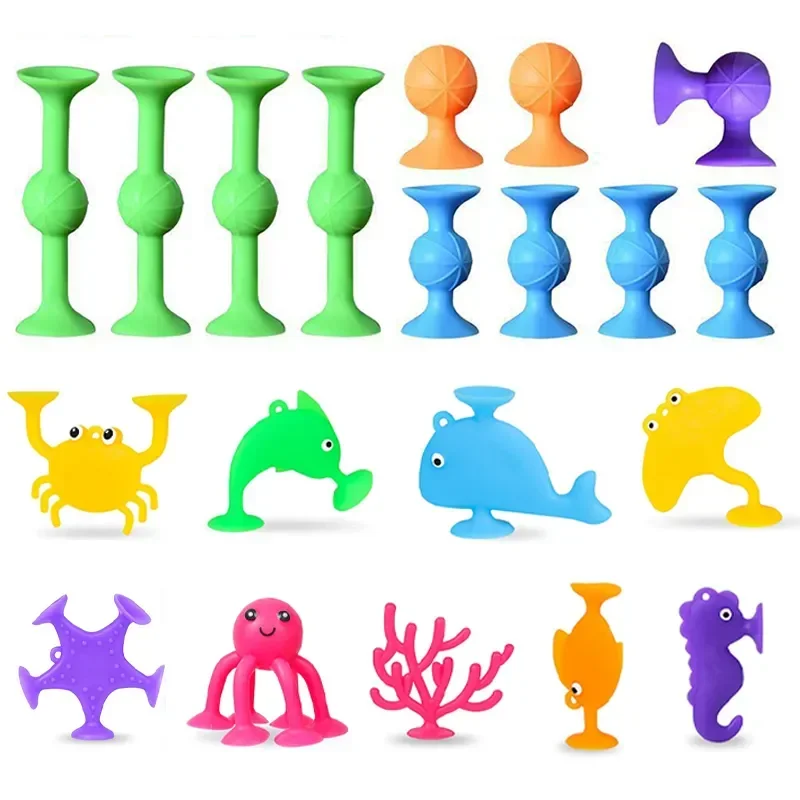 Sucker Bath Toy Silicone Suction Cup Soft Building Blocks Pop Sucker Parent-child Interactive Game Funny Toys For Kids