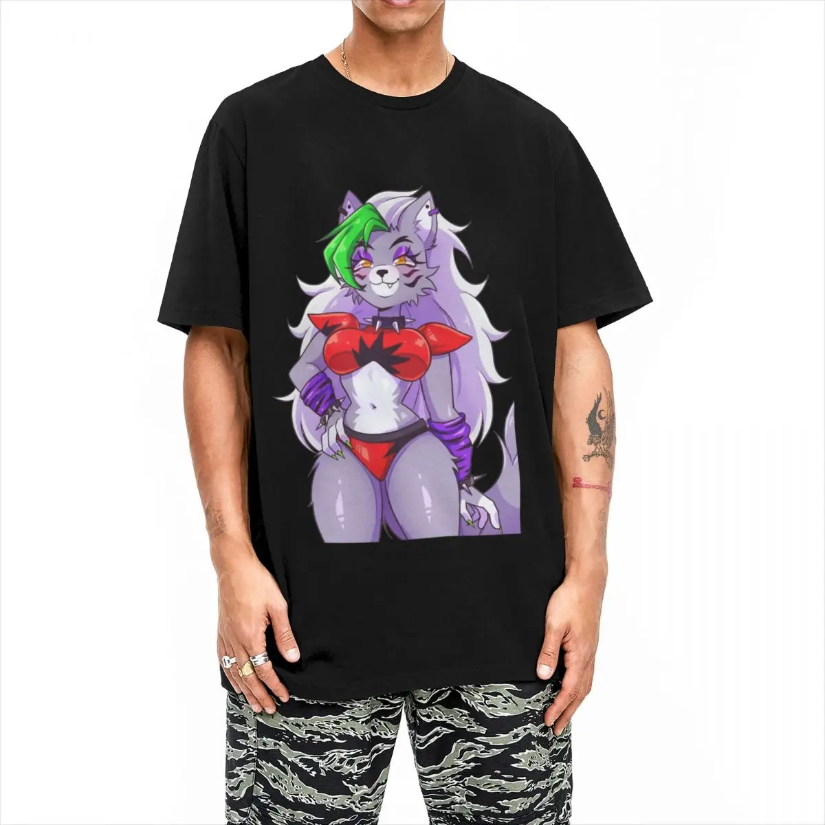 Vintage Roxanne Wolf FNAF Cute T-Shirt For Men Women Cotton Short Sleeve Crewneck Clothing