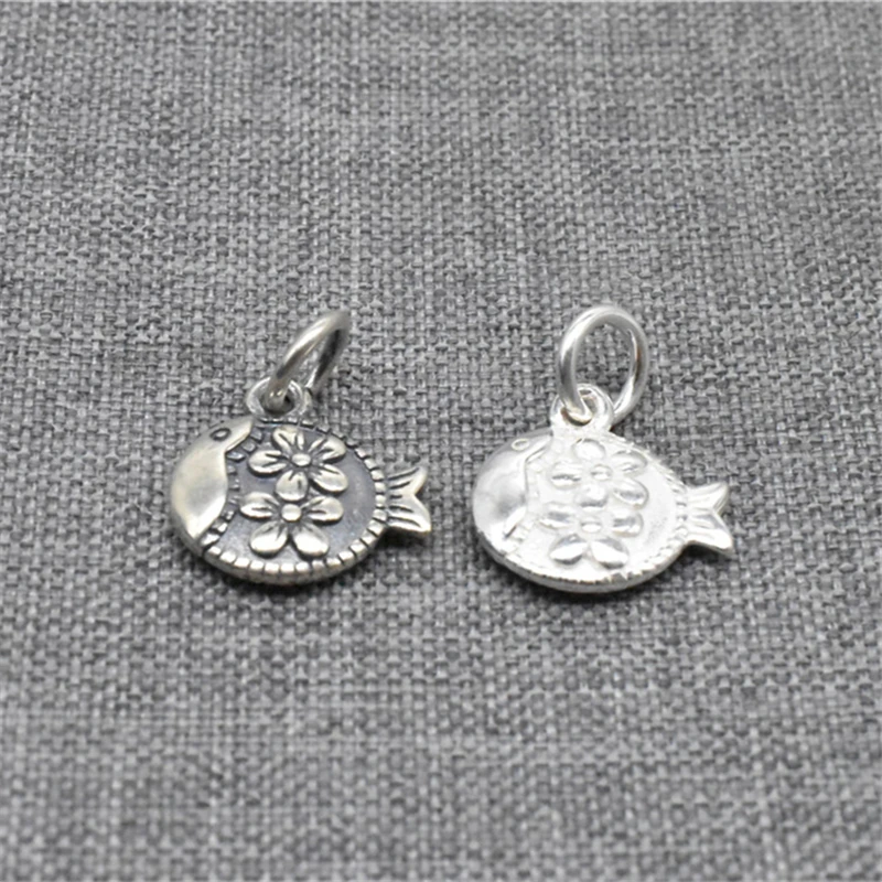 1 Piece Flower Fish Charm Double Sided in 925 Sterling Silver for Bracelet and Necklace Making