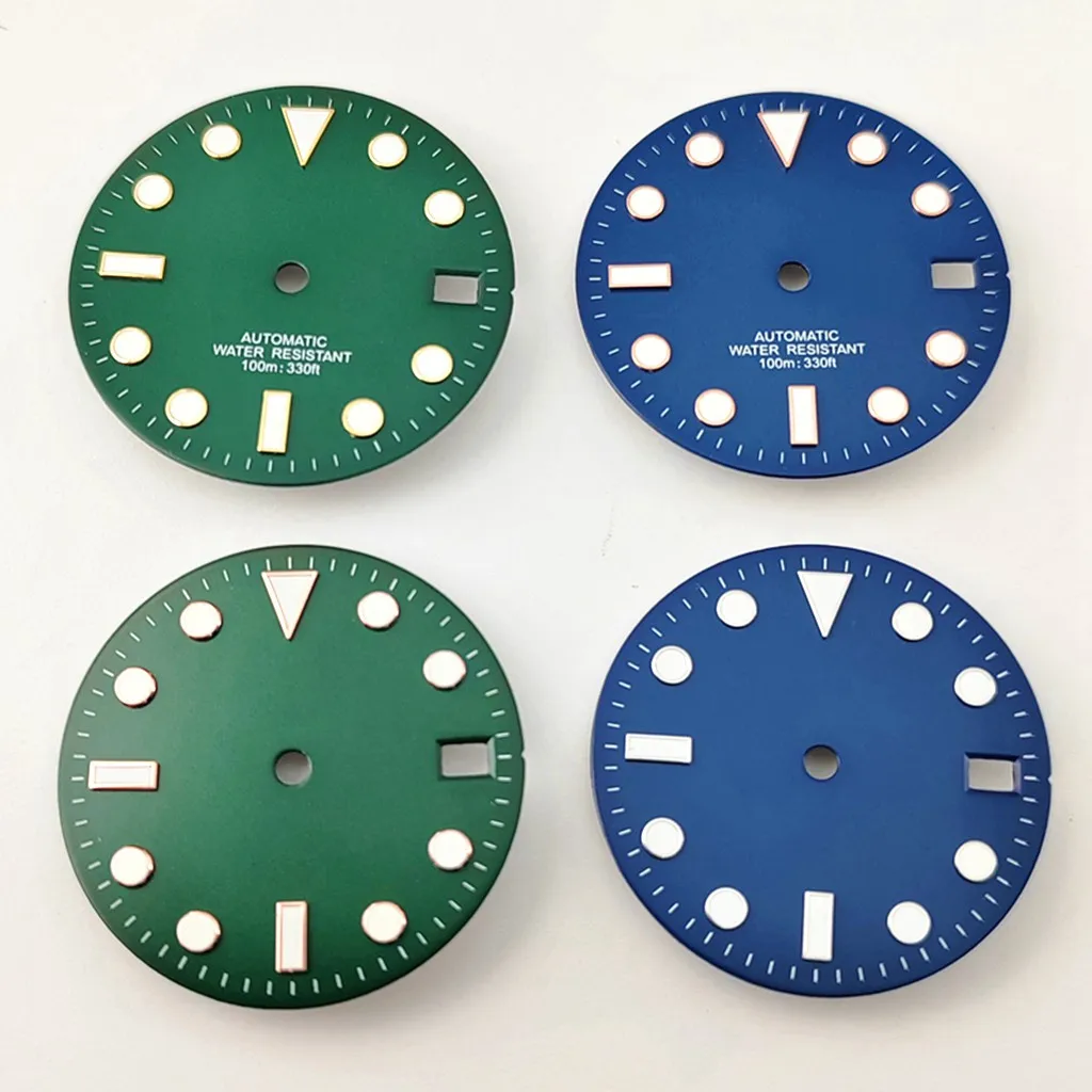 28.5 مللي متر قرص ساعة معقمة مع تاريخ ويندوز أخضر مضيء مناسب NH35 NH36 ساعات ملحقات الحركة الأوتوماتيكية