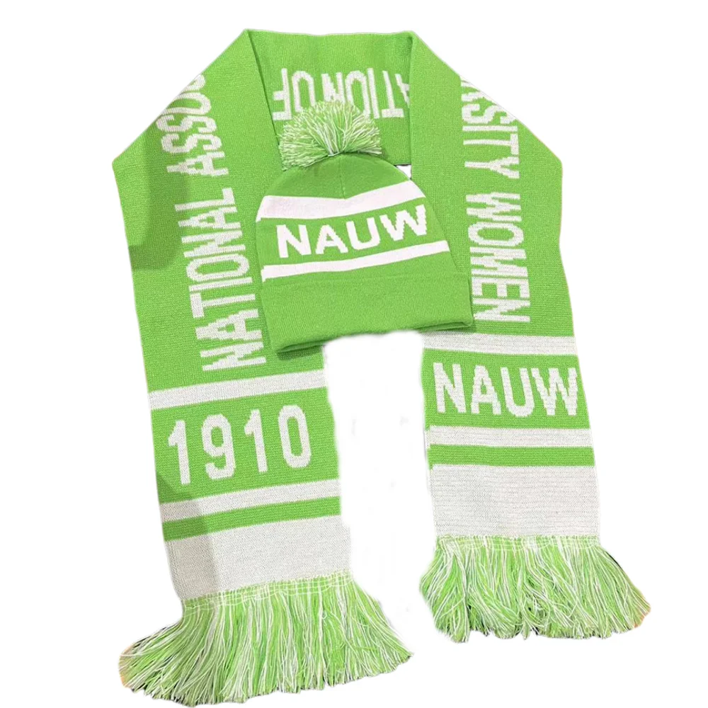 

Wool Knitted Scarf Double sided Letter NAUW Women's Winter Green White Scarf Hat Set 1910 Women's Gift