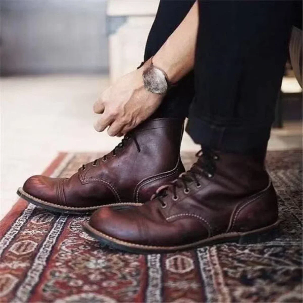 2024 Hot New Men\'s Boots Front Lace-up Ankle Boots High Top Single Shoes Men Large Size 38-48