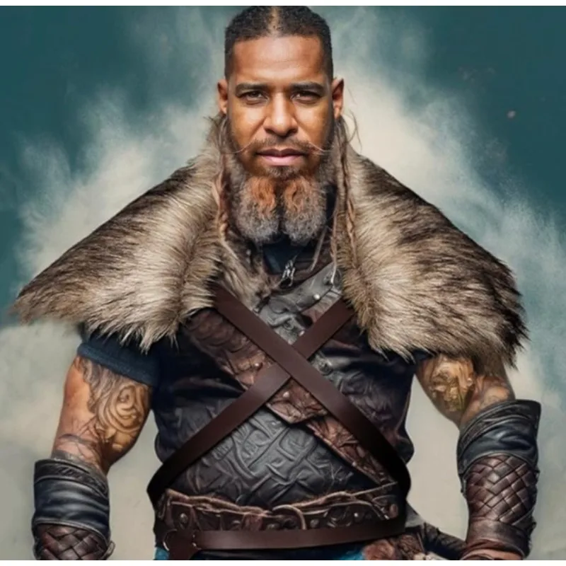 

Man Medieval Faux Fur Cape Shoulder Cloak With Chest Strap Faux Fur Collar Retro Viking Fur Cape Halloween Cosplay Costume