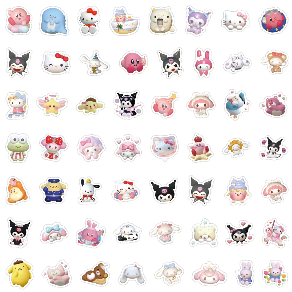 3D estereoscópico Sanrio Anime Adesivos, Adesivos impermeáveis, Bonito DIY Adesivos decorativos, Kuromi minha melodia, Kawaii, 10 pcs, 30 pcs, 50 pcs, 100pcs