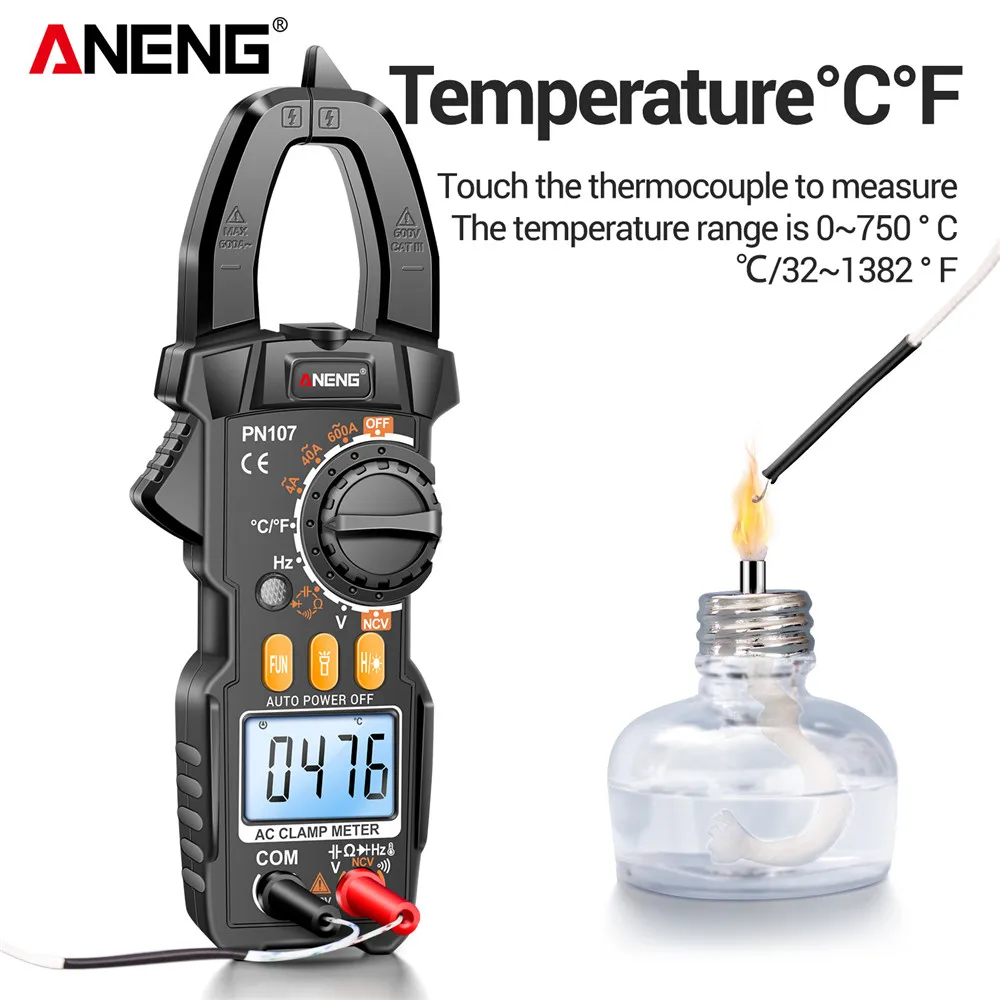 ANENG PN107 Digital Clamp Meter 600A AC Current Tester Voltmeter Ammeter NCV Diode with Temperature Frequency Professional Tool