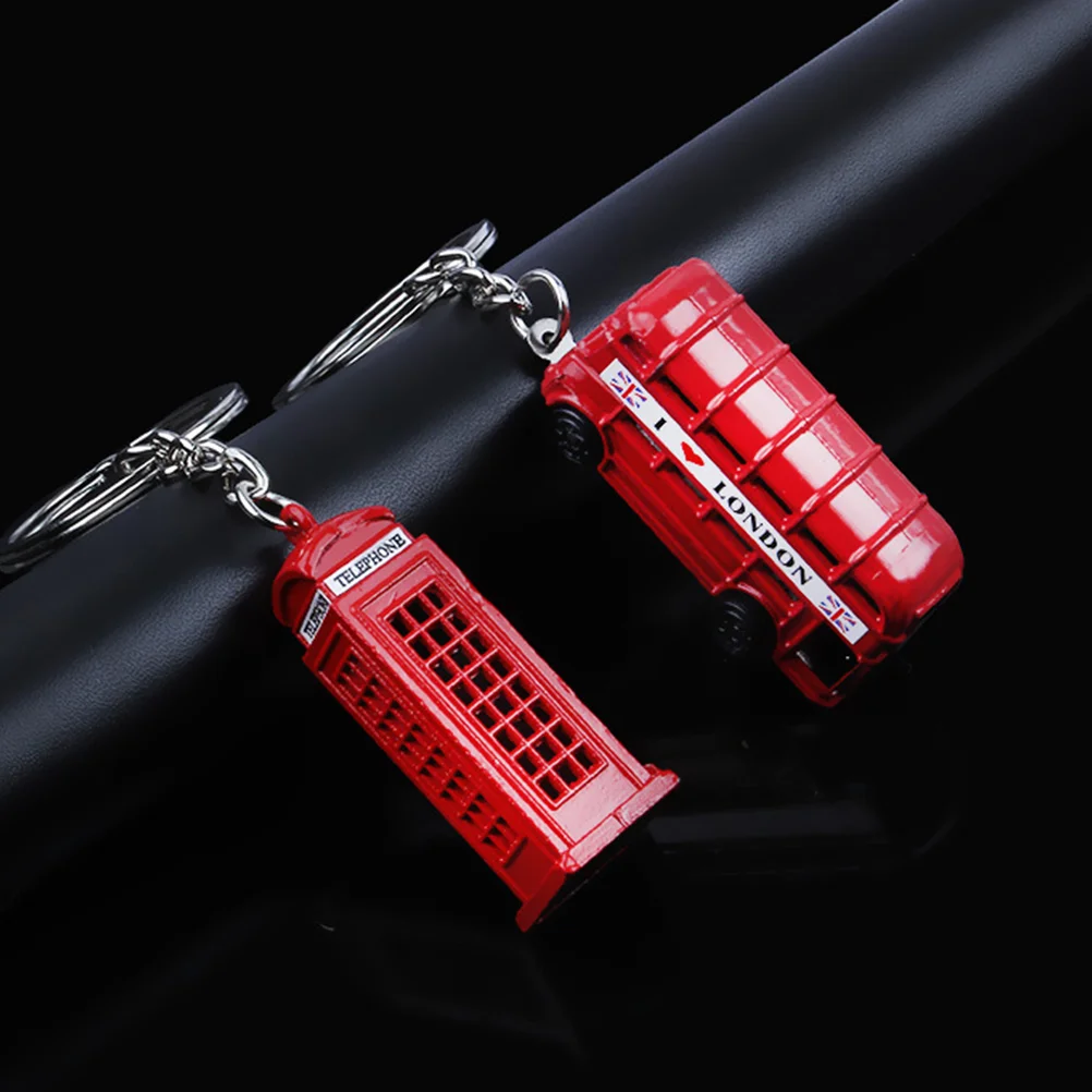 3PCS/Set British Tourist Souvenir Keychain Telephone Booth Mail Box Double-decker Bus souvenirs keychain