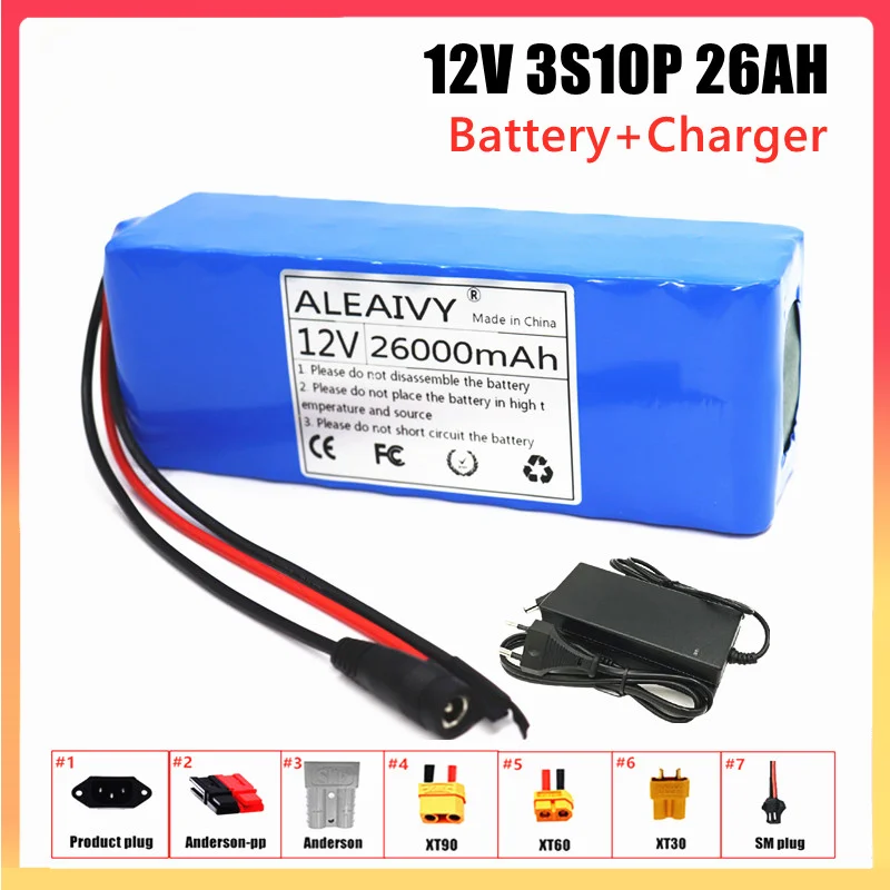 

12V 3S10P 26AH rechargeable battery pack 18650 portable lithium-ion battery DC 12V 26000mAh with BMS battery pack+3A charger