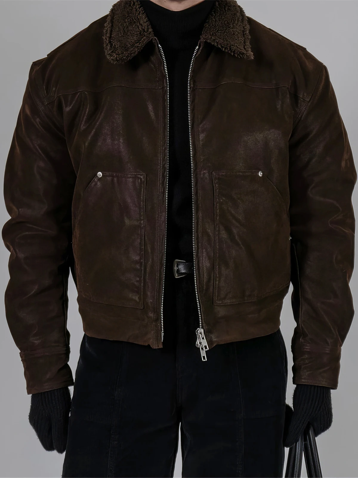 

American Sle Men's ort Motorcycle Jaet Cotton Coat Adstrative PU Leather Simulation Brown Spring Busin Hunting