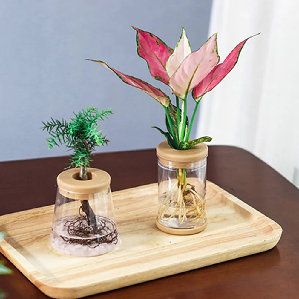 

2 шт. маленькие горшечные зеленые растения из смолы, небольшой цветочный горшок, прозрачные вазы, водосберегающие, устойчивые к посудам и прозрачные