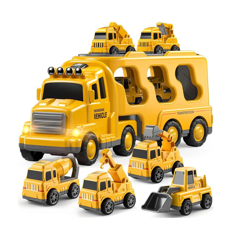 5pcs Diecast Carrier Truck Toys Cars Model Sets Engineering Vehicles Excavator Bulldozer Educational Toys For Toddler Kids Gift