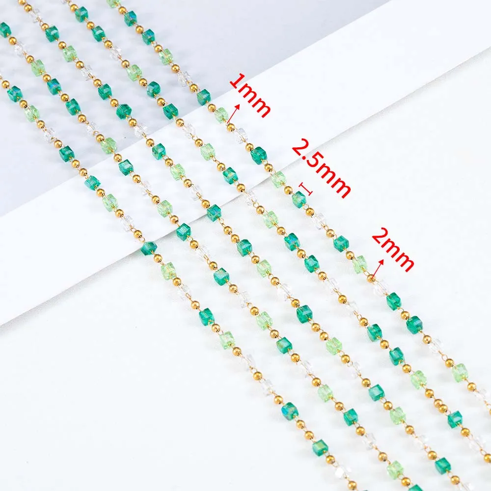 1Meter Stainless Steel Chain Boho Green Crystal Cube Square Beads Chain for DIY Holiday Style Necklaces Bracelets Jewelry Making