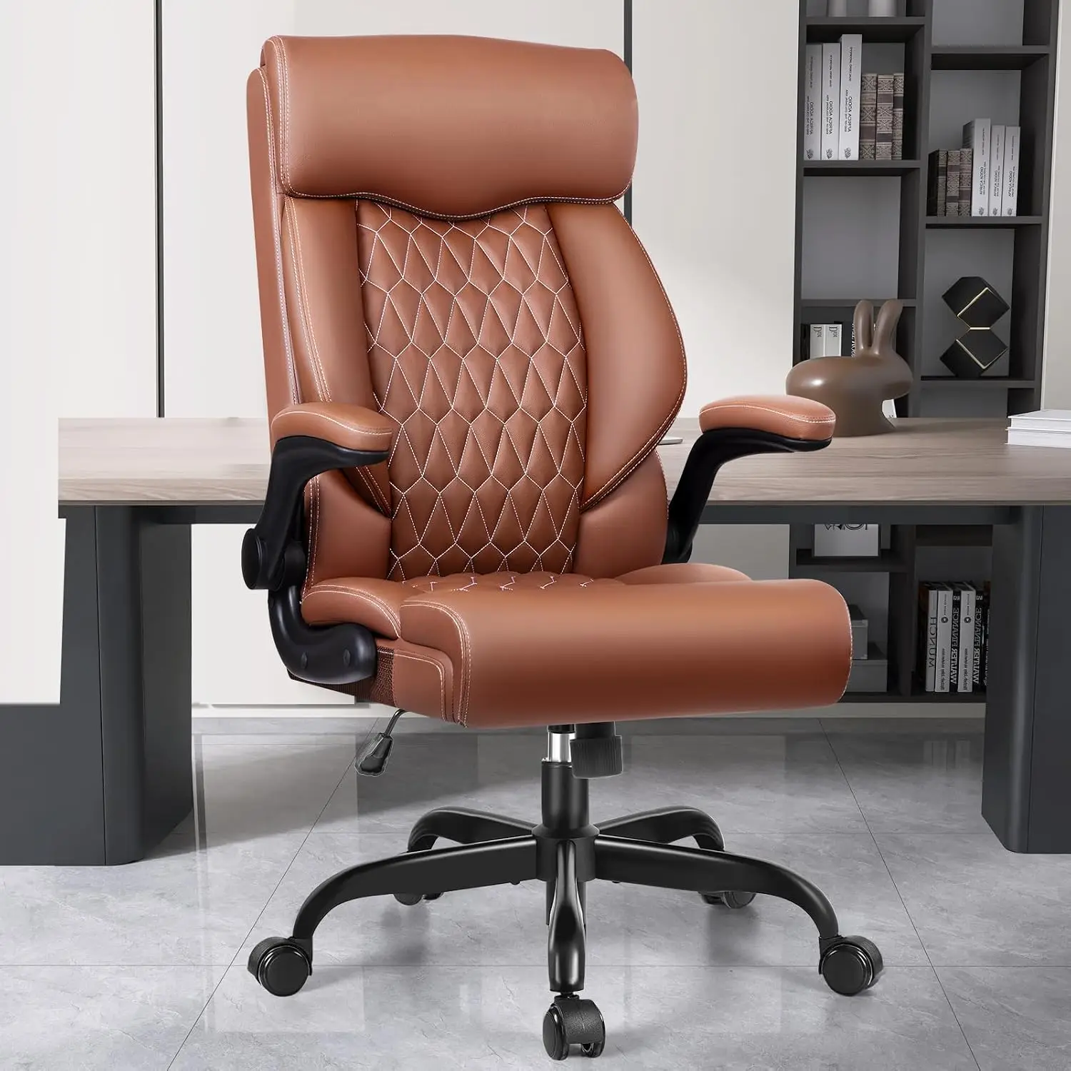 High Back Executive Chair Ergonomic Leather Desk Rocking Adjustable Flip-Up Armrests Lumbar Support, Customized