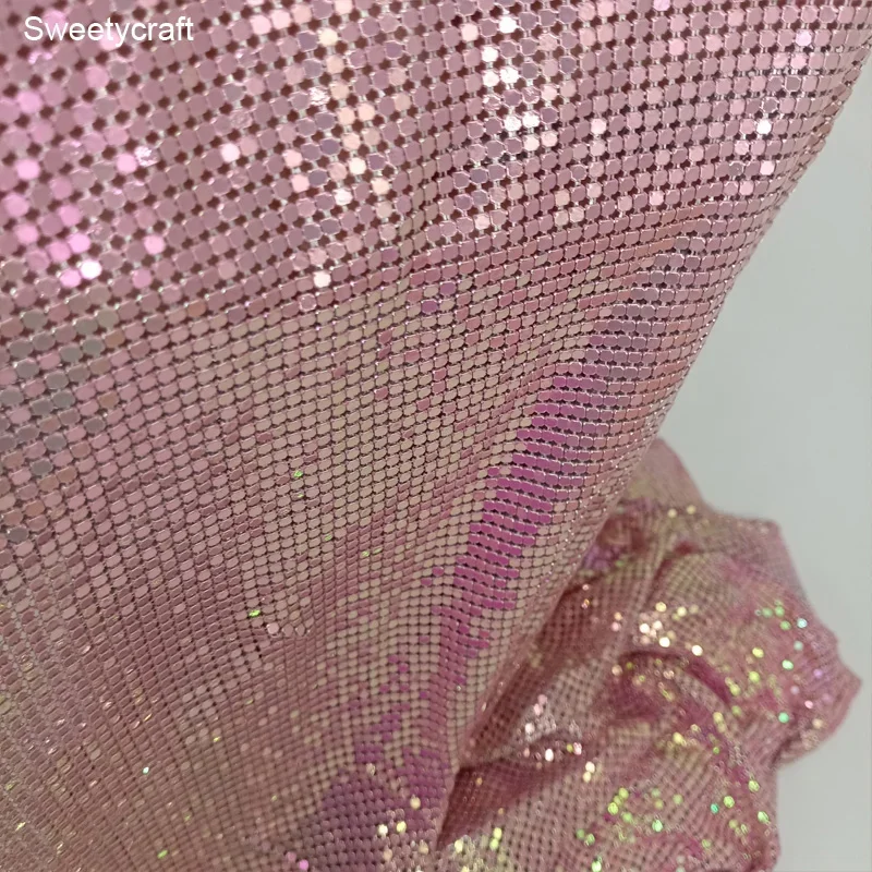 1pc 45*150cm Pink Red Iridescent Metal Mesh Fabric Metallic Sequin Fabrics For Home Decoration Curtains Cosplay Dress IY Sewing