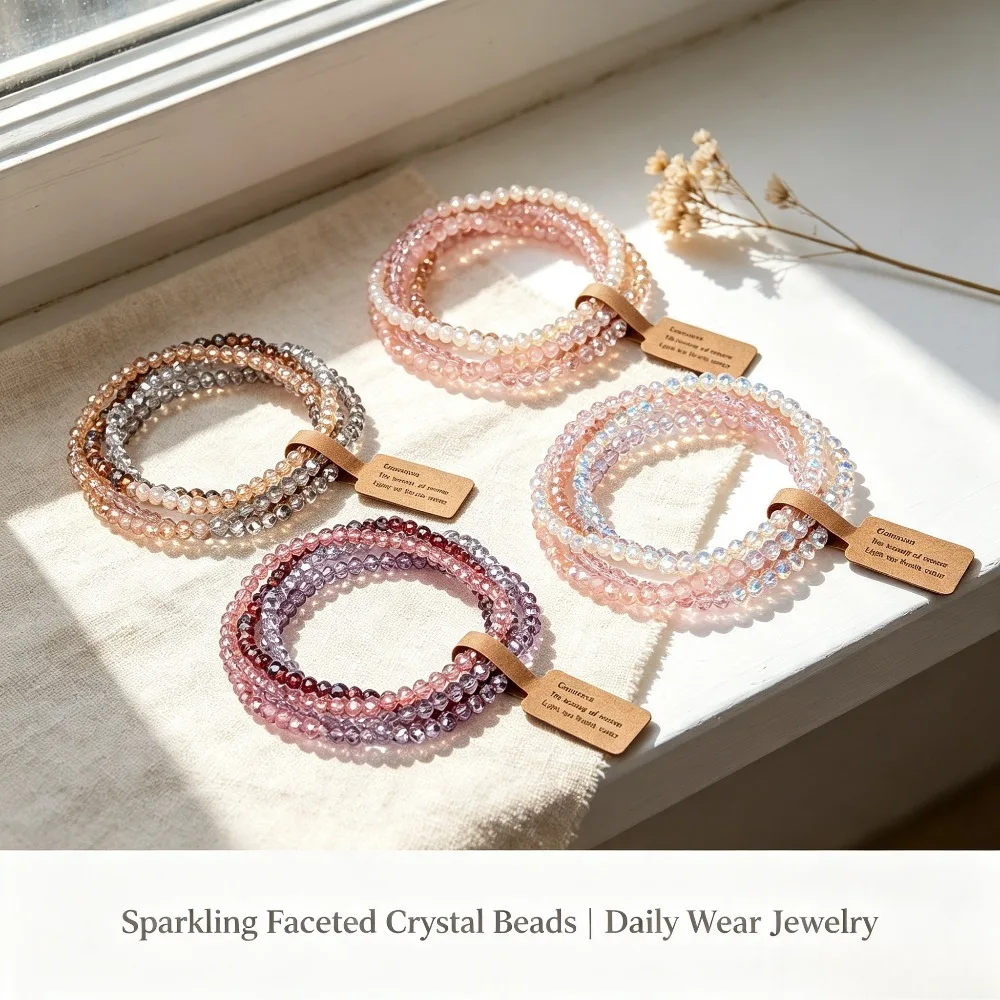 4-pack Colored Glass Bracelet, Women's Multi-layer Layered Bead Fashion Bracelet, High-end Gift Set