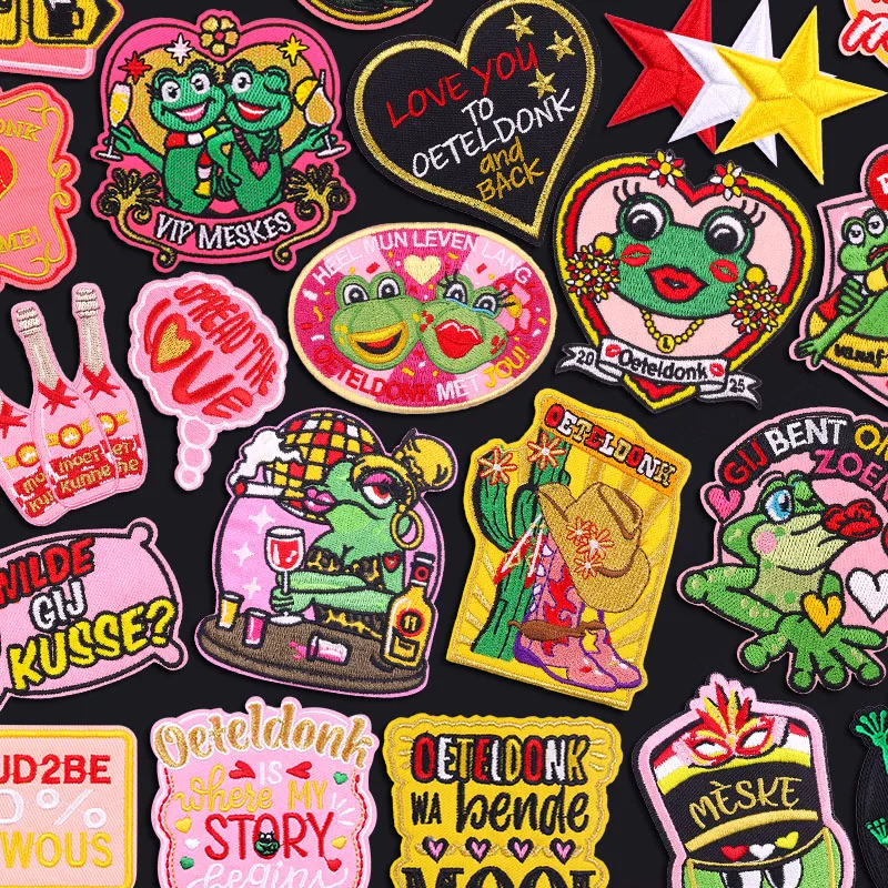 Rosa Serie Niederlande Oeteldonk Emblem Stickerei Patches für Kleidung Niederlande Karneval Eisen auf Patches für Kleidung Abzeichen