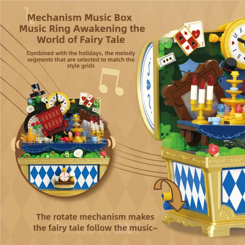 Fairytale Music Box Treasure Chest Fairy Tale Scene Bricks Doll Desktop Decoration DIY Ornament Birthday Holiday Gift For Girls