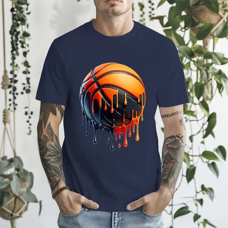 Melting Basketball Art Mens Front Print T Shirt Cool Sports Graphic Tee Casual Short Sleeve Top Great Gift For Basketball Fans