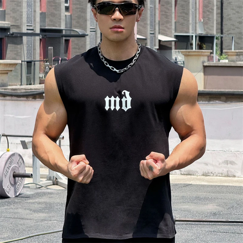 summer Gym Tank top Man Fitness Sleeveless Shirt Male Mesh Breathable Sport Vest loose Undershirt printing Running Vest Men tops