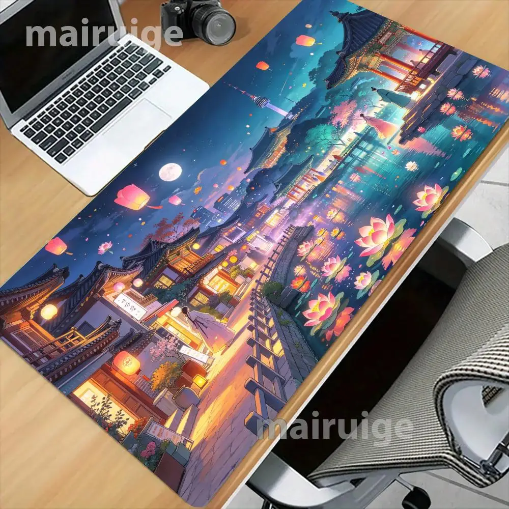 Cloud Heaven Palace Train Gaming Mouse Pad Thick Rubber Smooth Glide For Fantasy Office