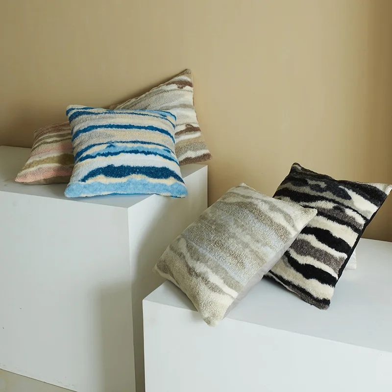 Fluffy Cushion Cover with Textured Plush Sand-like Color Nordic Style Dutch Velvet  Sofa Throw Pillow Case Bed Living Room Decor