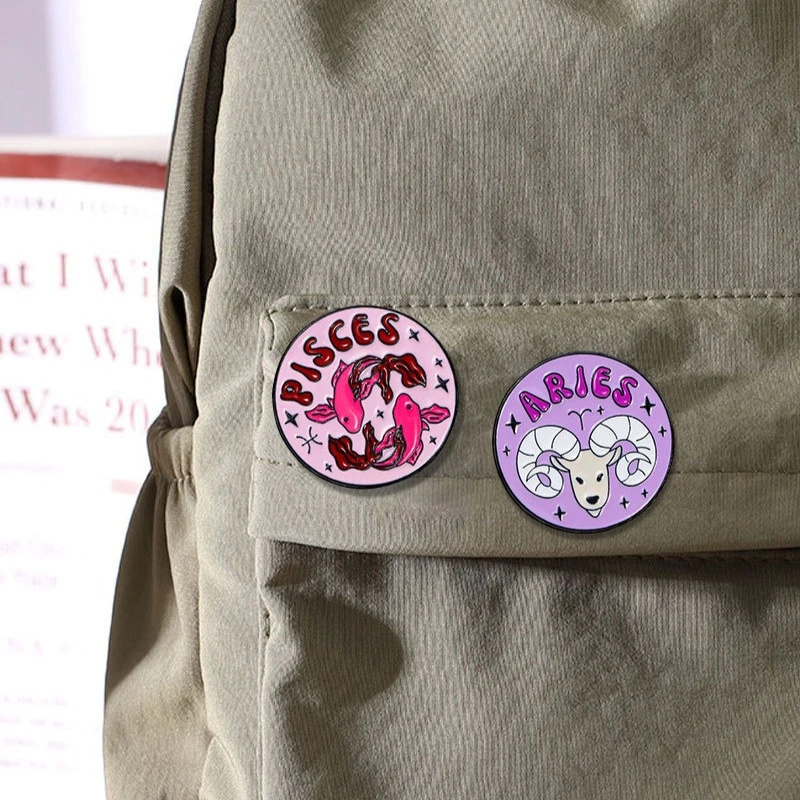 Creative Cartoon Constellation Brooch Aquarius Cancer Aries Pisces Metal Badge Pin DIY Clothing Bags Hat T-shirt Accessories