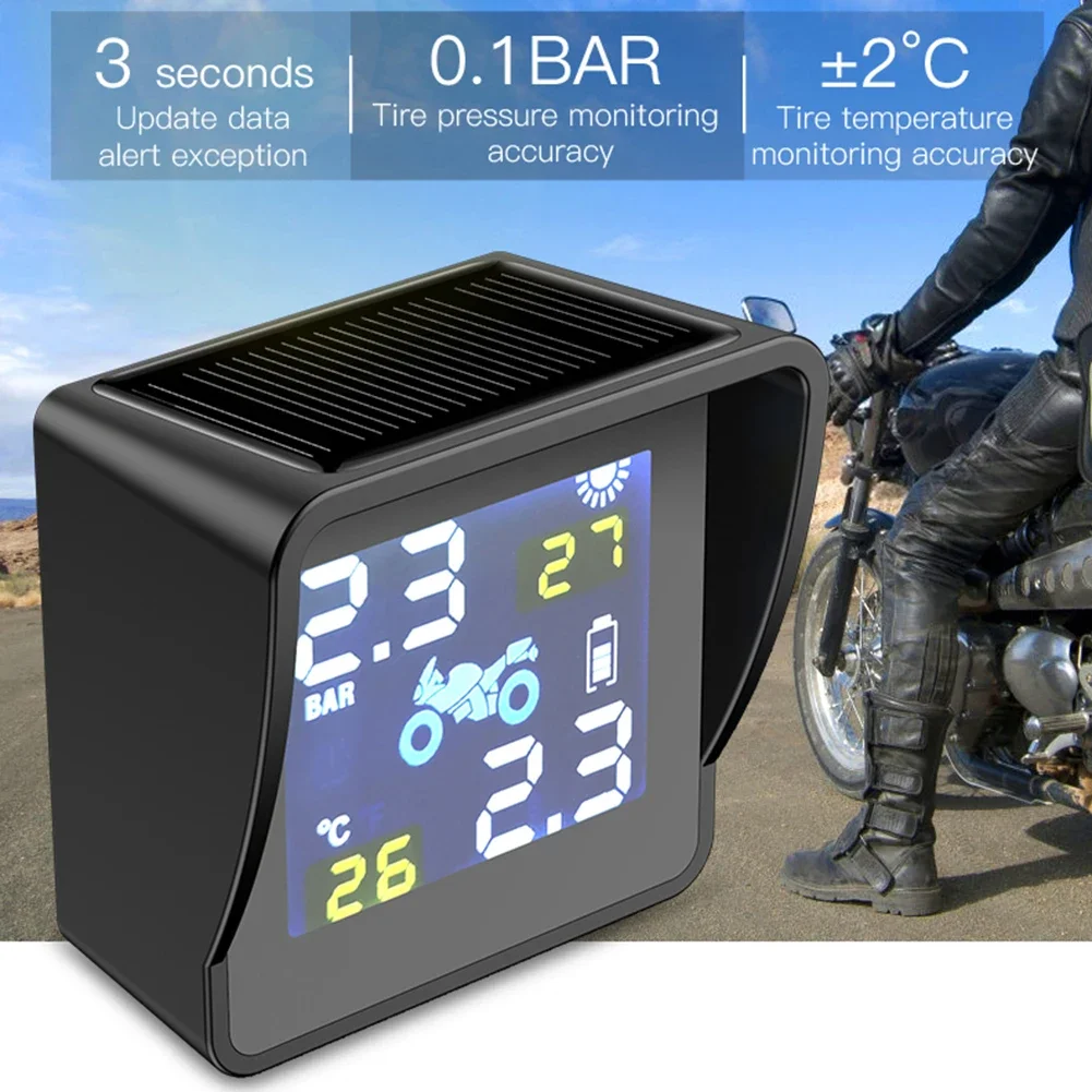 New Solar Charging TPMS Tire Tyre Pressure Monitoring Alarm System High-precision Motorcycle Replacement Parts with 2 Sensors