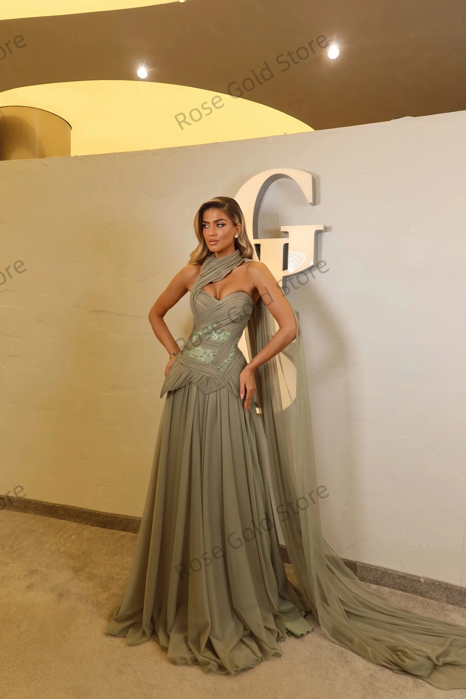 Vestidos de Noche verdes polvorientos modernos, preciosos plisados con cuentas, Vestido de Noche personalizado, vestidos largos formales para fiesta de graduación para mujer