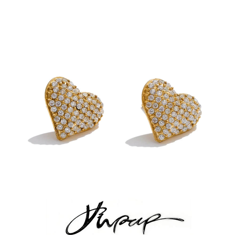 Yhpup Valentine's Day Gifts Stainless Steel Zirconia Heart Love Stud Earrings for Women Charm Romantic Jewelry Recommend