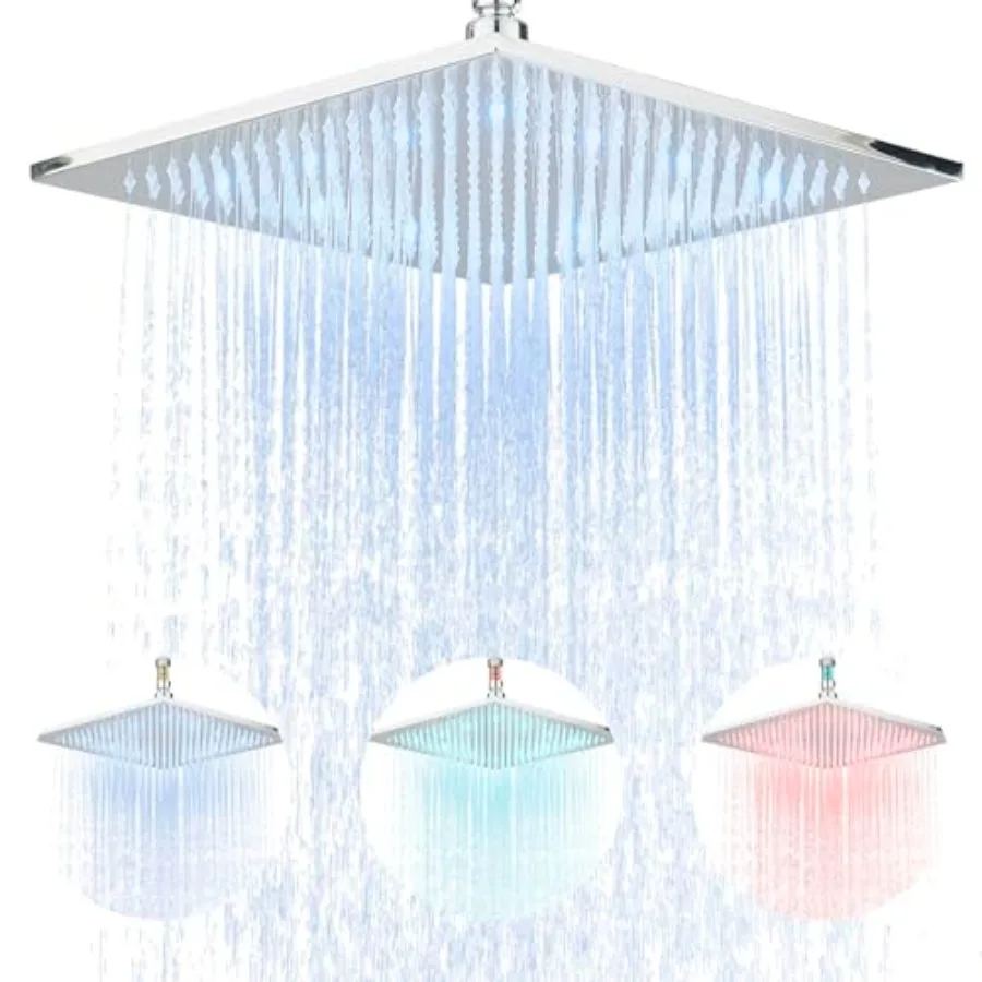 

Brass LED Shower Head High Pressure Square Rainfall Showerhead Wall or Ceilg Mount Ra Shower Head