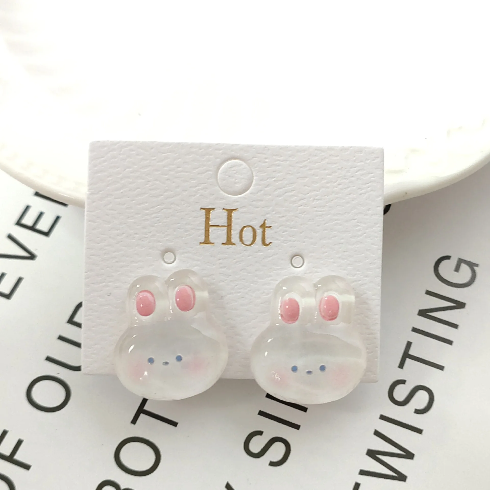 Cute Frog Bunny Clip-on Earrings - Transparent Resin No Piercing Jewelry for Teenage Girls Fresh Cartoon Style