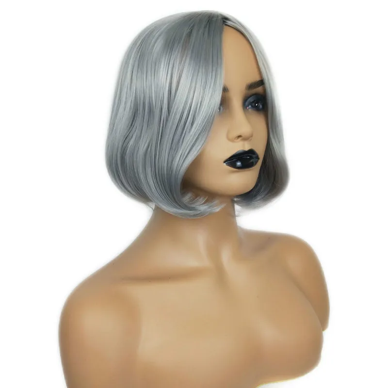 New short hair full head set for women, gray middle-aged wig, personalized trendy hair color