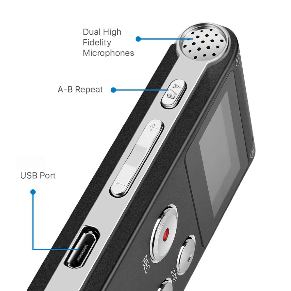 Professional Voice Activated Digital Voice Recorder Portable Audio Recorder Noise Reduction Recording Dictaphone WAV MP3 Player