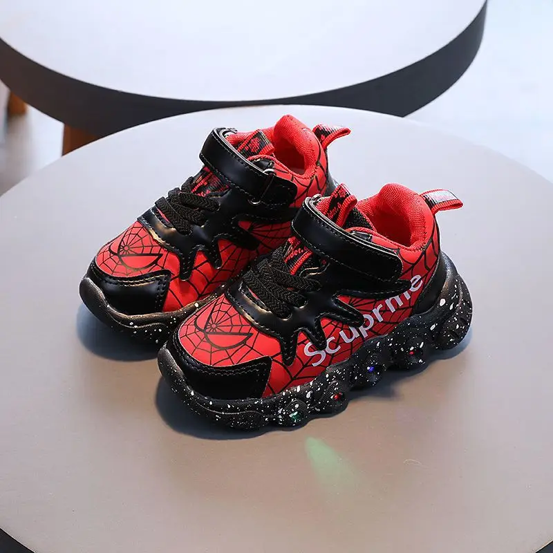 

Spider-Man LED Light-Up Sneakers for Kids, Lightweight Sole Glow Leather Running Shoes Unisex Sport Footwear New Arrival