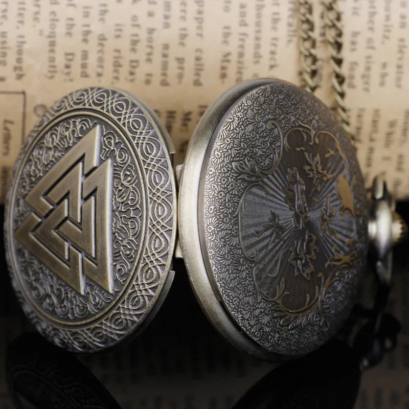 فايكنغ فالكنوت رمز هدية خمر Steampunk البرونزية ساعة الجيب قلادة قلادة للجنسين #3