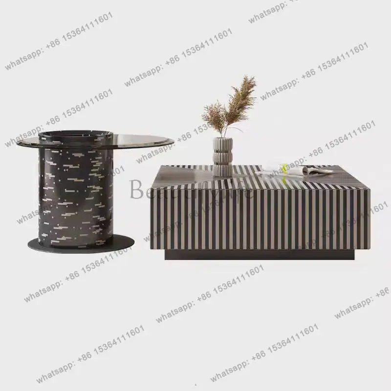 

Italian minimalist square size coffee table high and low combination modern simple zebra striped coffee table