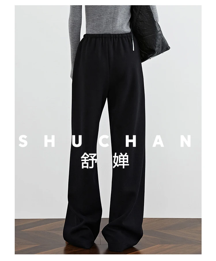 [سراويل طويلة الساق] سراويل شتوية سميكة واسعة الساق طويلة ممتدة مستقيمة غير رسمية لتطهير الأرضيات للنساء