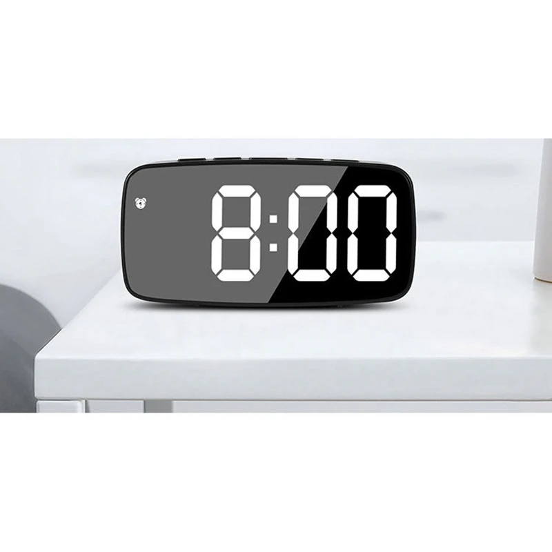 A80ISmart Digital Alarm Clock Bedside,Red LED Travel USB Desk Clock with 12/24H Date Temperature Snooze for Bedroom,Black