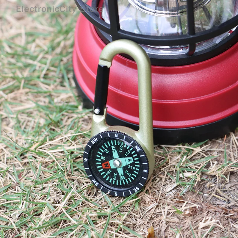 1PC Metal Outdoor Key Buckle Compass Double-sided Mountaineering Compass Multifunctional Thermometer North Needle Buckle