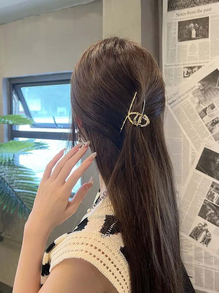 Chinese Style Lucky Bamboo Hair Claw Clip Medium 7.5cm Gold Silver Plated Alloy Elegant For Women Thin Hair Summer Half Up Wear