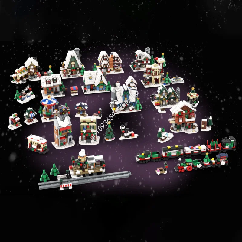 

4853 шт. MOC Mini Winter Village Коллекция 2023 Полный набор из 15 строительных блоков STEM Развивающая рождественская игрушка в подарок