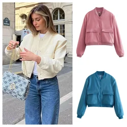 PB & ZA2024-Women's Fashion Style Slim Fit Jacket Versatile Coat Solid Color Pocket DecorationAutumnNew