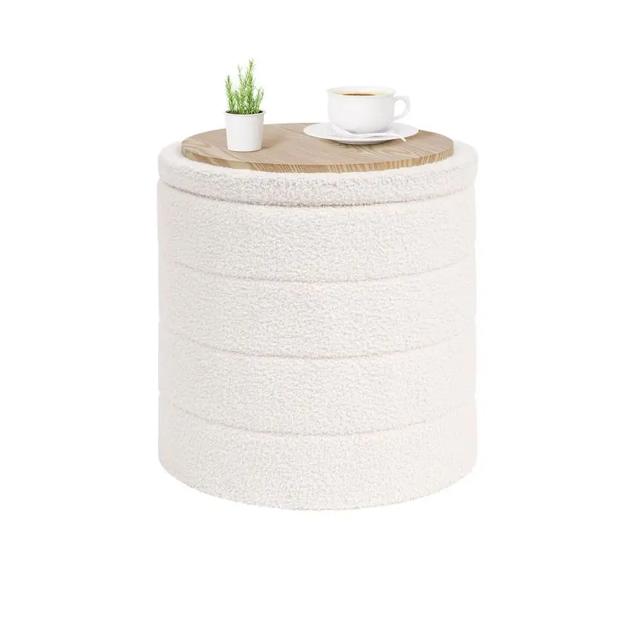 

Round Storage Ottoman Foot Rest Stool with Tray Velvet Sherpa Folding Storage Ottoman,Boucle Foot Rest for Living Room, Bedroom,