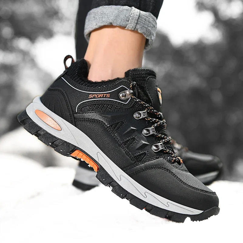 

Winter Mens Hiking Casual Cotton Shoes Outdoor Plush Warm Women Footwear Waterproof Non-slip Work Shoes Men Snow Climbing Shoes